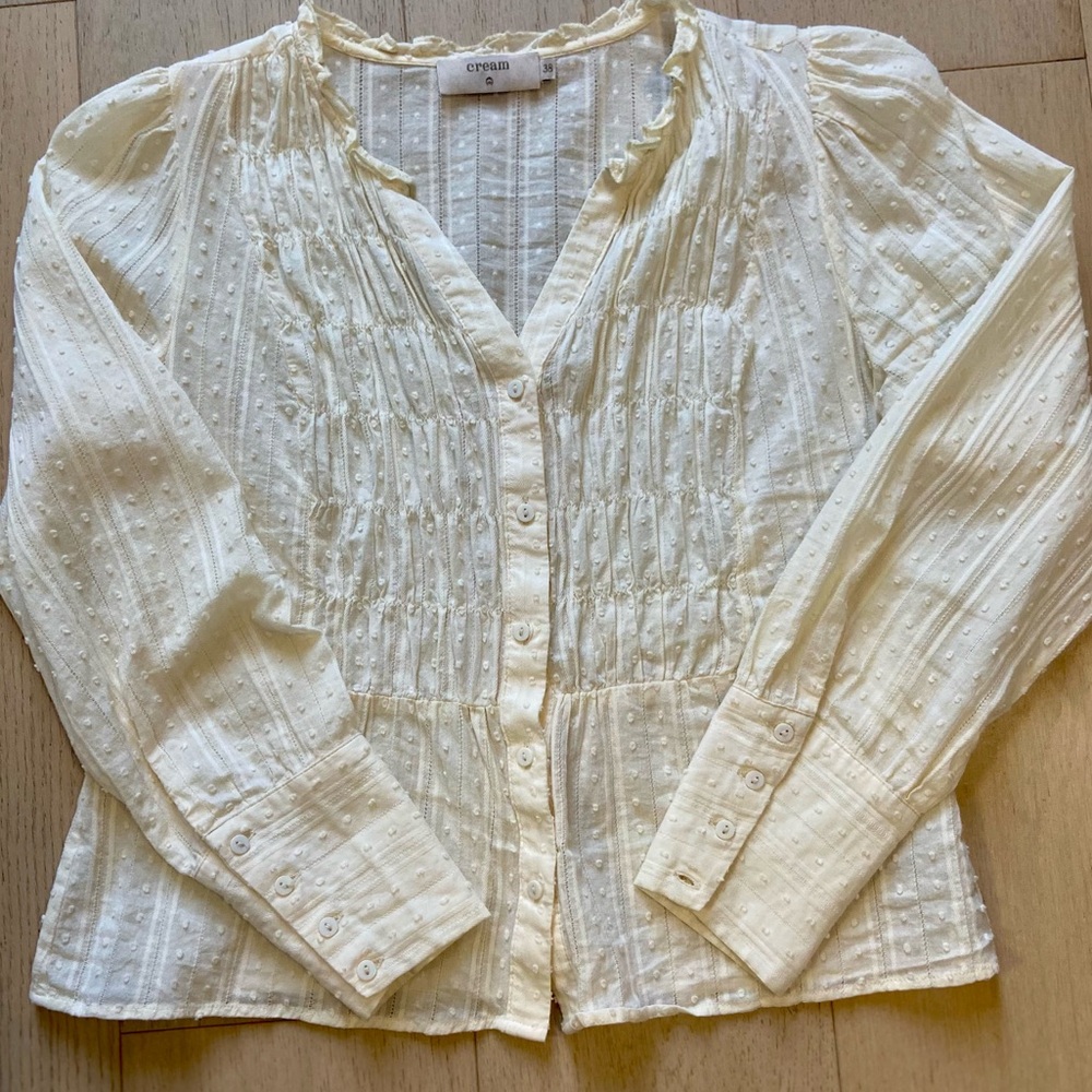 CREAM Cotton button down, collarless blouse Sz EUR38/US6